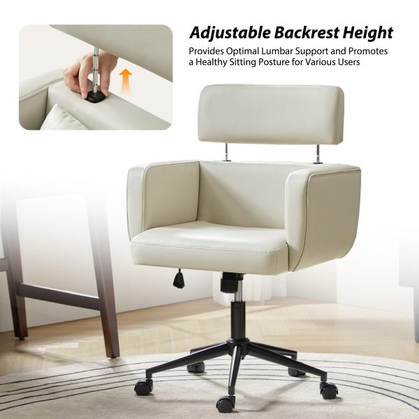 Rae Ivory Faux Leather Mid Century Modern Ergonomic Office Chair 2