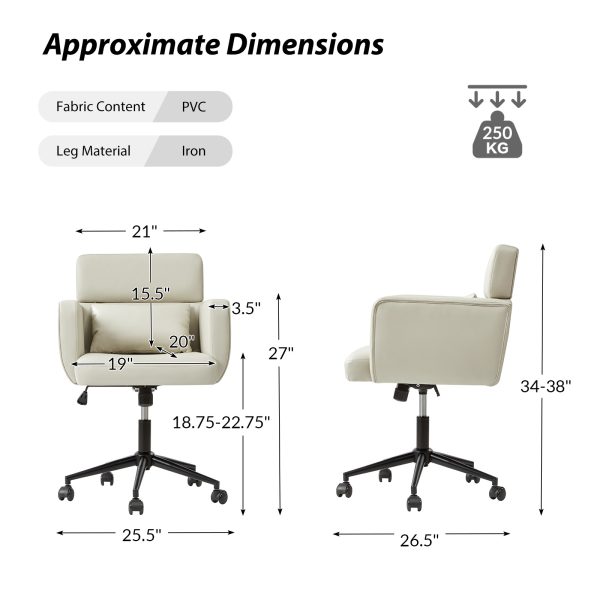 Rae Ivory Faux Leather Mid Century Modern Ergonomic Office Chair 4