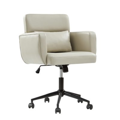 Rae Ivory Faux Leather Mid-Century Modern Ergonomic Office Chair
