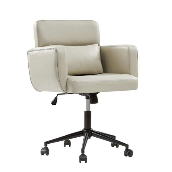 Rae Ivory Faux Leather Mid Century Modern Ergonomic Office Chair