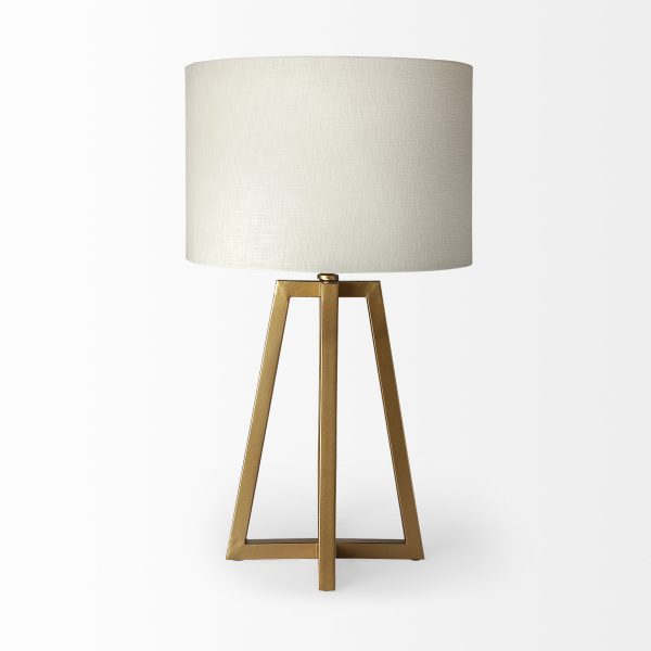 Raelynn 29H White Linen Drum Shade w Gold Metal Frame Table Lamp 1