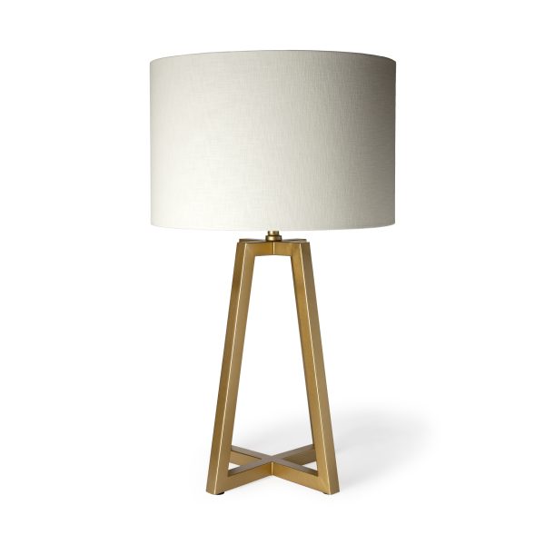 Raelynn 29H White Linen Drum Shade w Gold Metal Frame Table Lamp