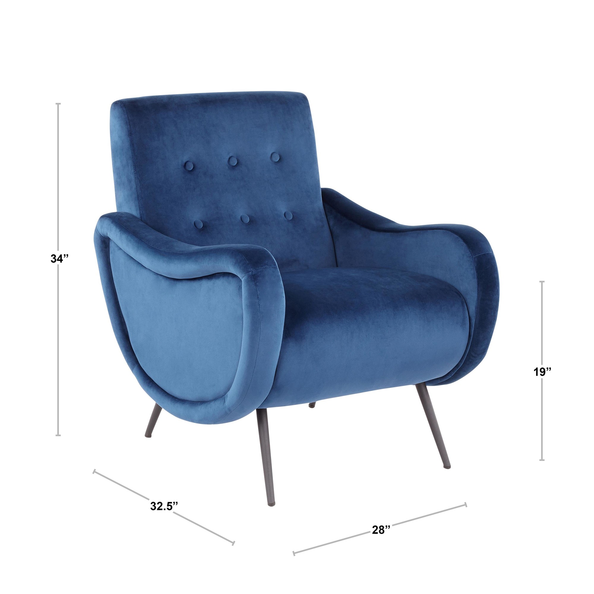 Rafael Blue Velvet Contemporary Lounge Chair Black Metal LumiSource 7 Rafael Blue Velvet Contemporary Lounge Chair Black Metal LumiSource - Image 7