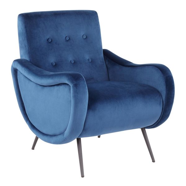 Rafael Blue Velvet Contemporary Lounge Chair Black Metal LumiSource