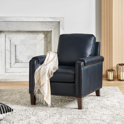 Raimund Navy Genuine Leather Nailhead Trim Accent Armchair