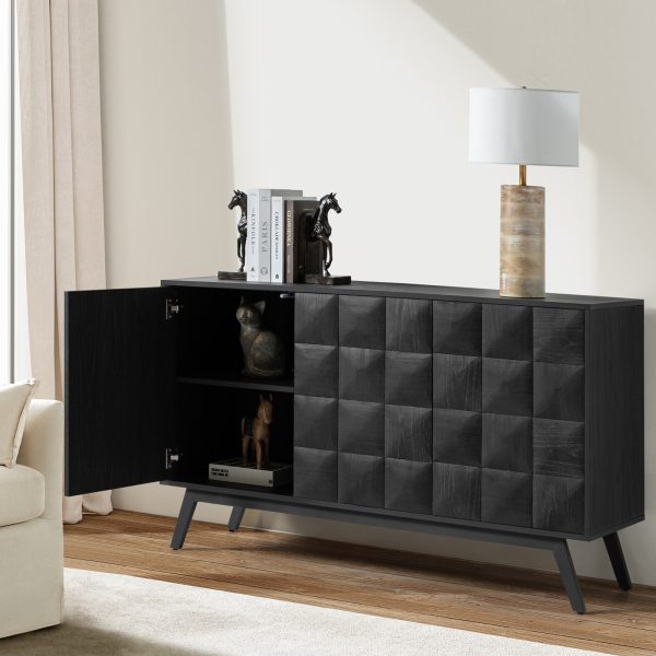 Rainer Black Mid Century Modern Square Door Sideboard Storage 1