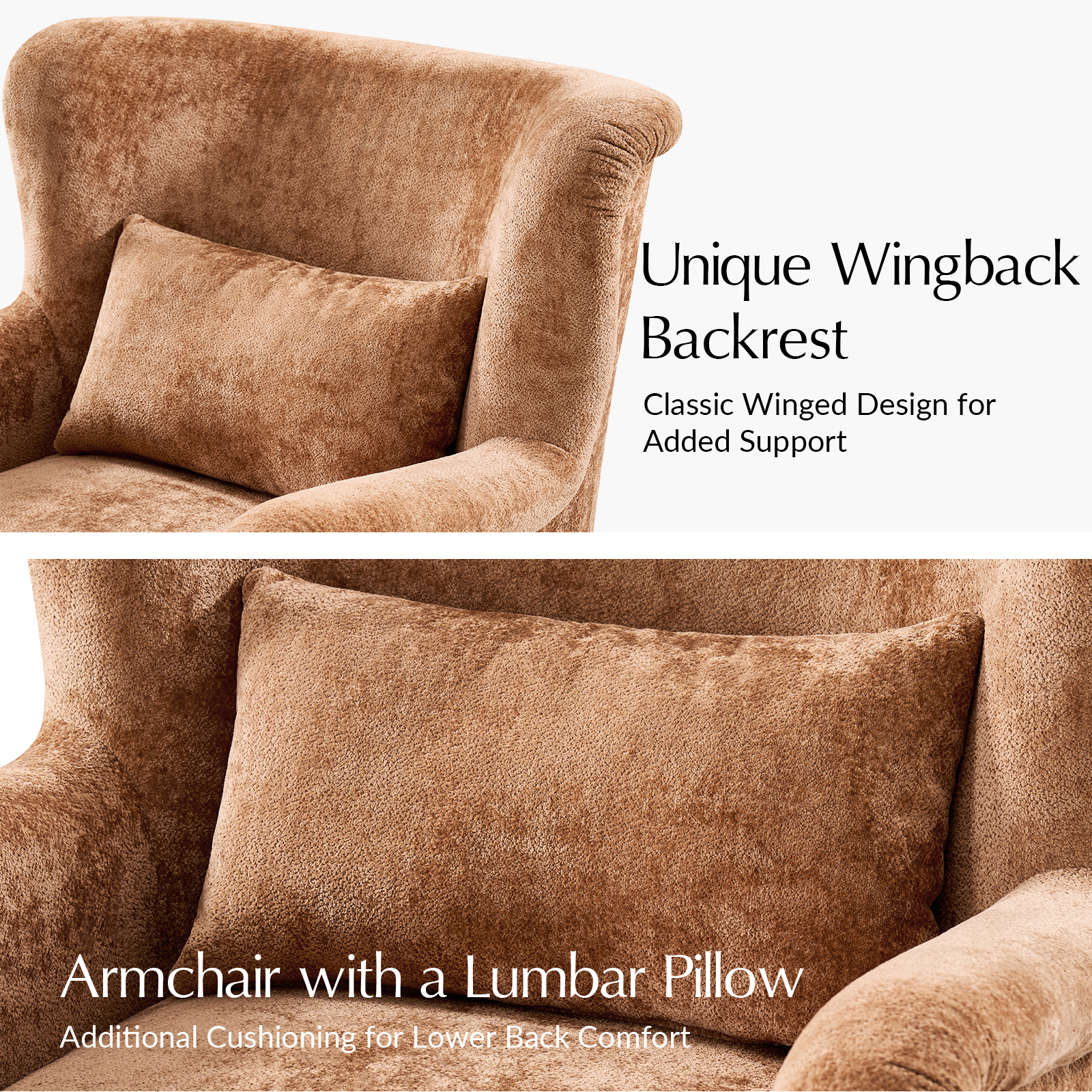 Randolf Brown Boucle Wingback Accent Chair with Lumbar Pillow 3 Randolf Brown Boucle Wingback Accent Chair with Lumbar Pillow - Image 3