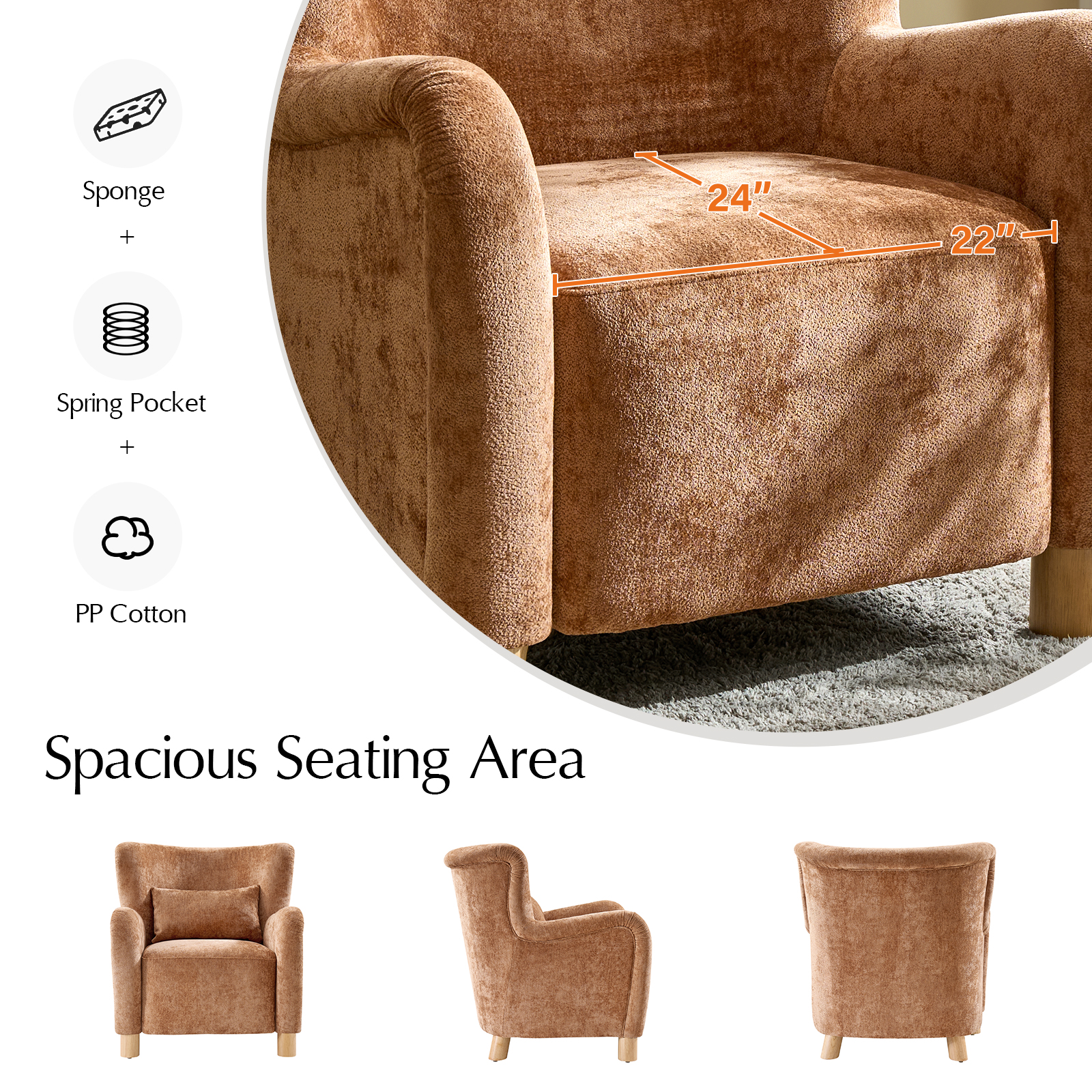 Randolf Brown Boucle Wingback Accent Chair with Lumbar Pillow 4 Randolf Brown Boucle Wingback Accent Chair with Lumbar Pillow - Image 4