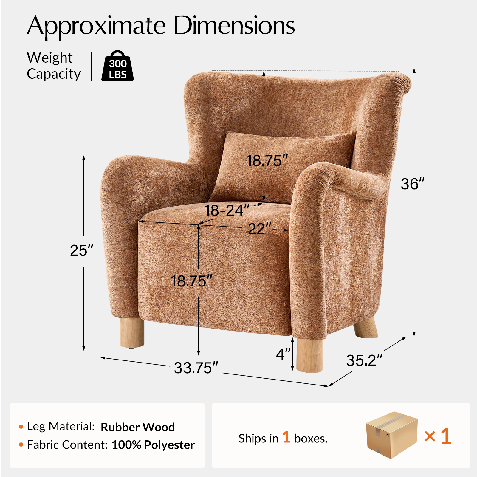 Randolf Brown Boucle Wingback Accent Chair with Lumbar Pillow 5 Randolf Brown Boucle Wingback Accent Chair with Lumbar Pillow - Image 5