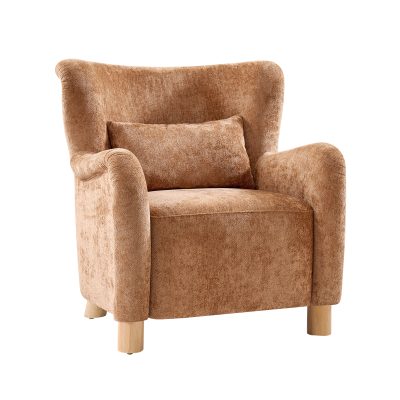 Randolf Brown Boucle Wingback Accent Chair with Lumbar Pillow