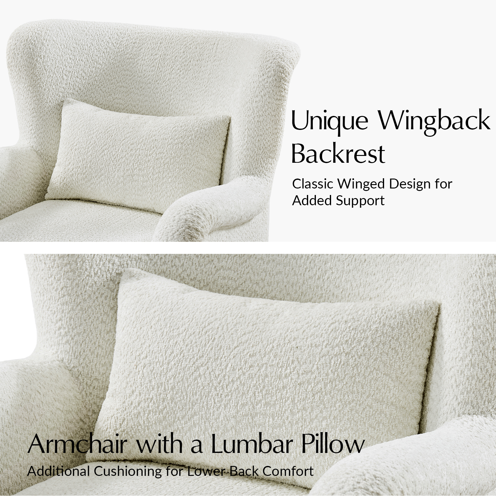 Randolf Ivory Boucle Wingback Accent Chair with Lumbar Pillow 3 Randolf Ivory Boucle Wingback Accent Chair with Lumbar Pillow - Image 3
