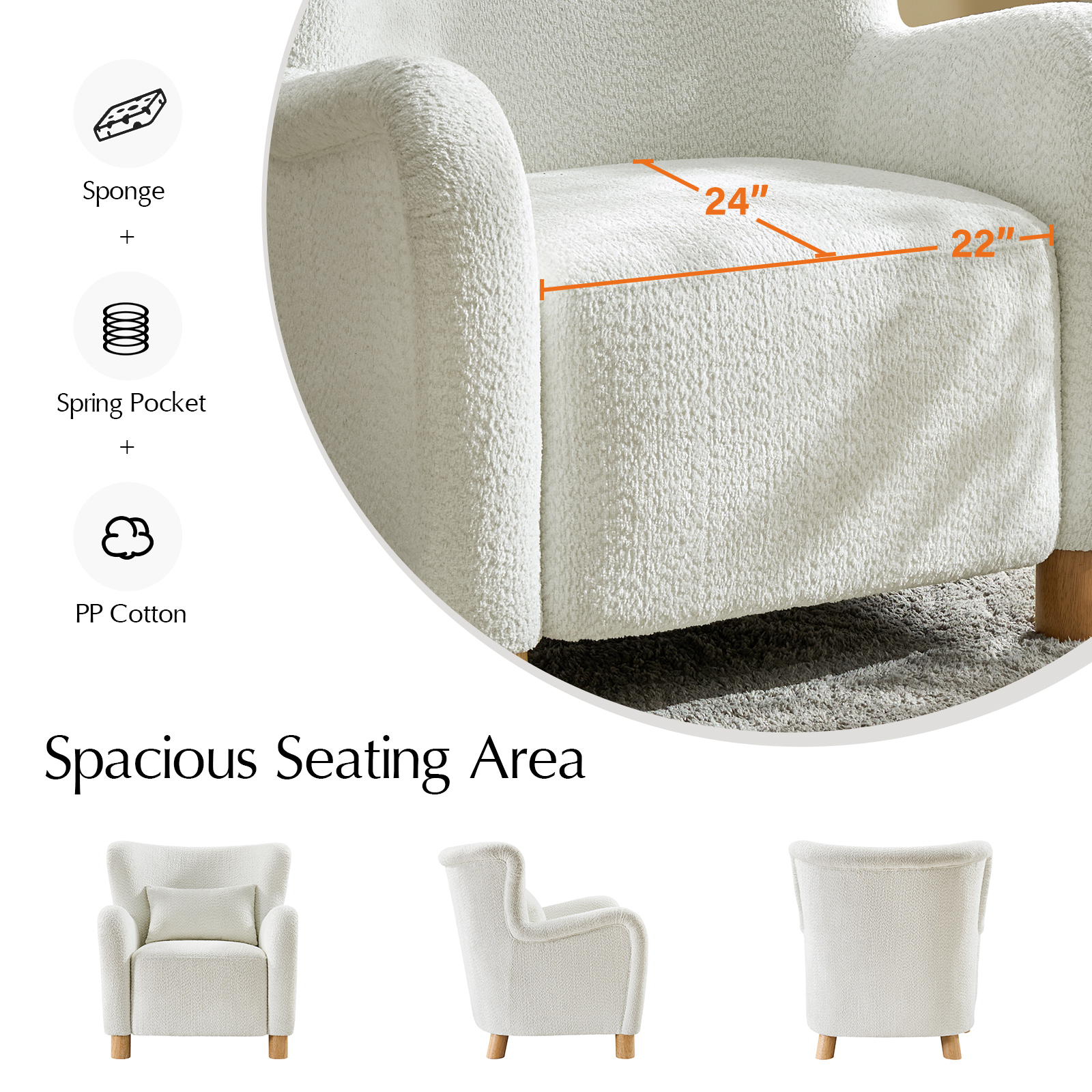 Randolf Ivory Boucle Wingback Accent Chair with Lumbar Pillow 4 Randolf Ivory Boucle Wingback Accent Chair with Lumbar Pillow - Image 4