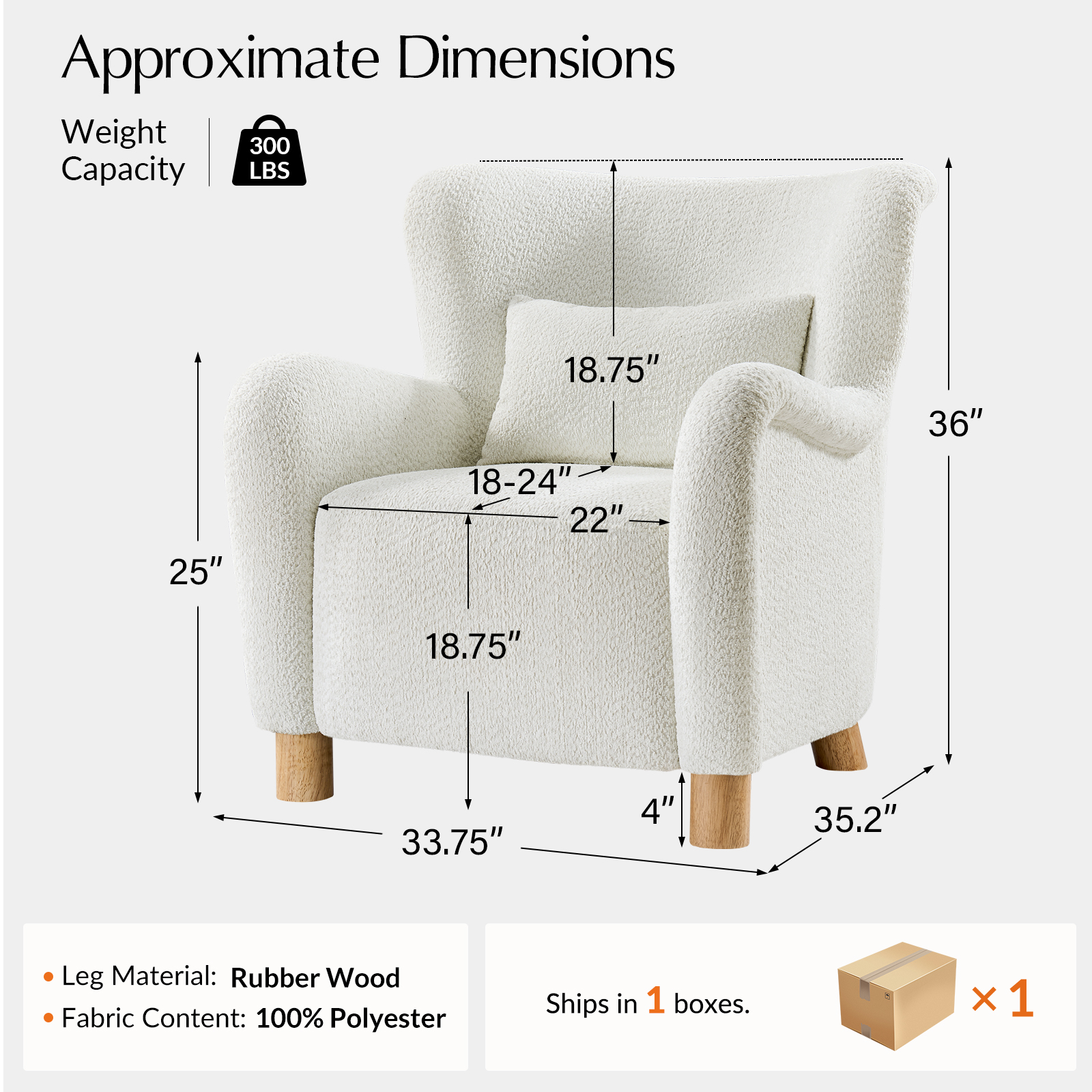 Randolf Ivory Boucle Wingback Accent Chair with Lumbar Pillow 5 Randolf Ivory Boucle Wingback Accent Chair with Lumbar Pillow - Image 5