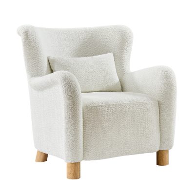 Randolf Ivory Boucle Wingback Accent Chair with Lumbar Pillow