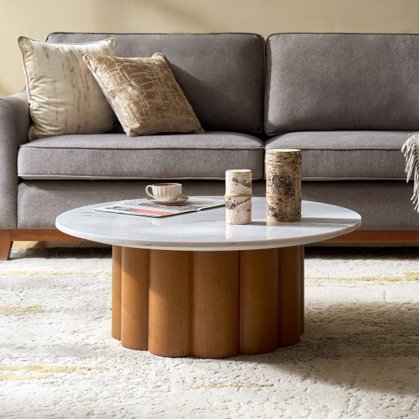 Randy Walnut Finish Marble Top Coffee Table 1