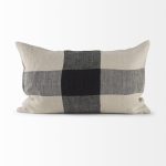 Raquel 13L x 21W Beige and Black Fabric Plaid Decorative Pillow Cover