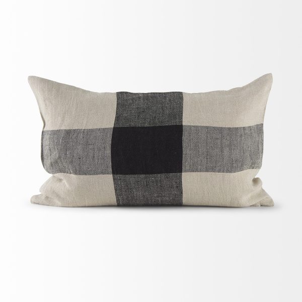 Raquel 13L x 21W Beige and Black Fabric Plaid Decorative Pillow Cover 1