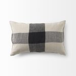 Raquel 13L x 21W Beige and Black Fabric Plaid Decorative Pillow Cover