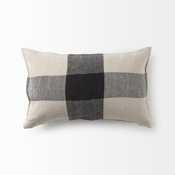 Raquel 13L x 21W Beige and Black Fabric Plaid Decorative Pillow Cover 4