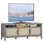 Rattan Door TV Stand with Storage for TVs up to 65 Inch