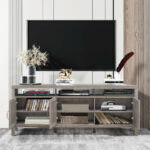 Rattan Door TV Stand with Storage for TVs up to 65 Inch