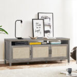 Rattan Door TV Stand with Storage for TVs up to 65 Inch