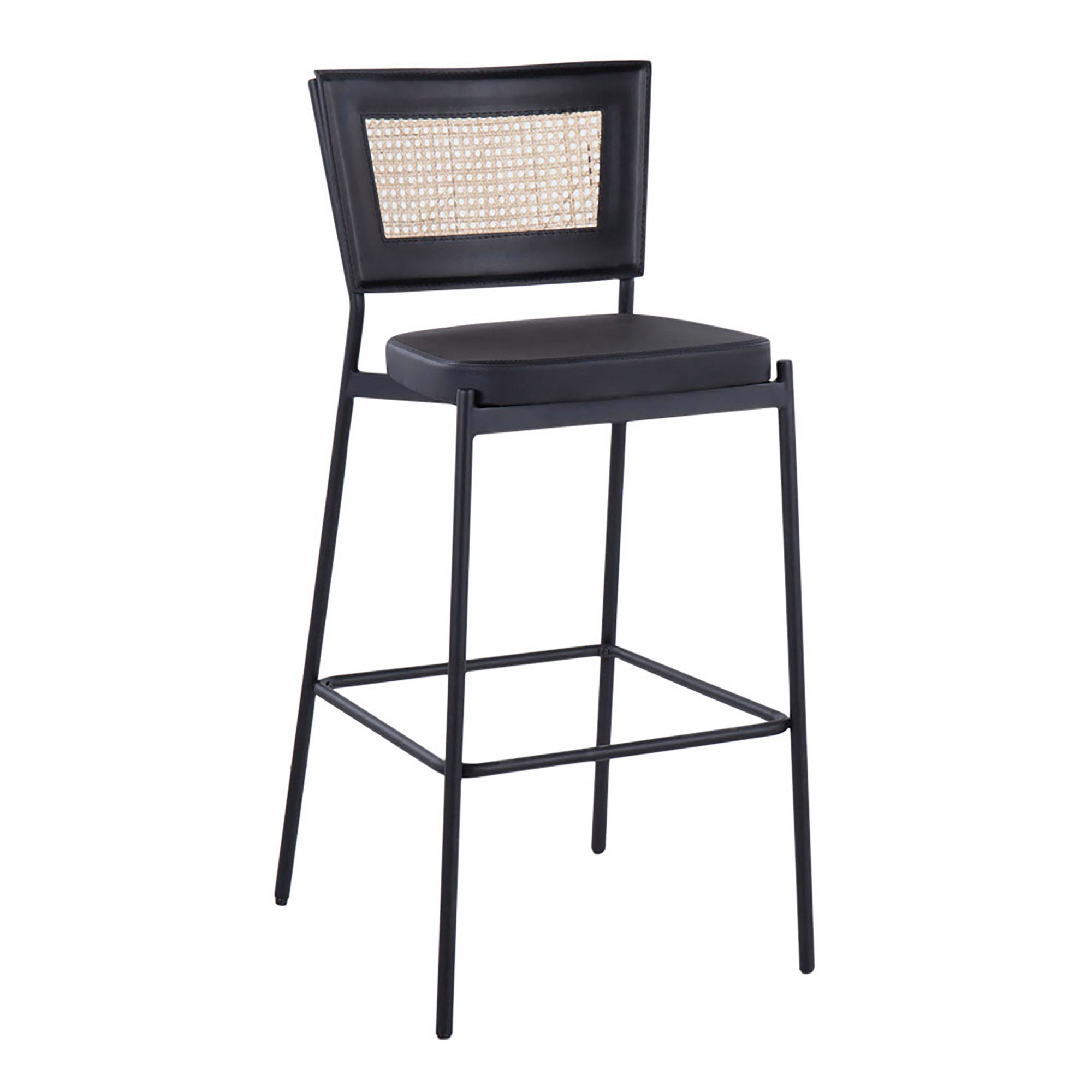 Rattan Tania Black Faux Leather Contemporary Bar Stools (Set of 2) 3 Rattan Tania Black Faux Leather Contemporary Bar Stools (Set of 2) - Image 3
