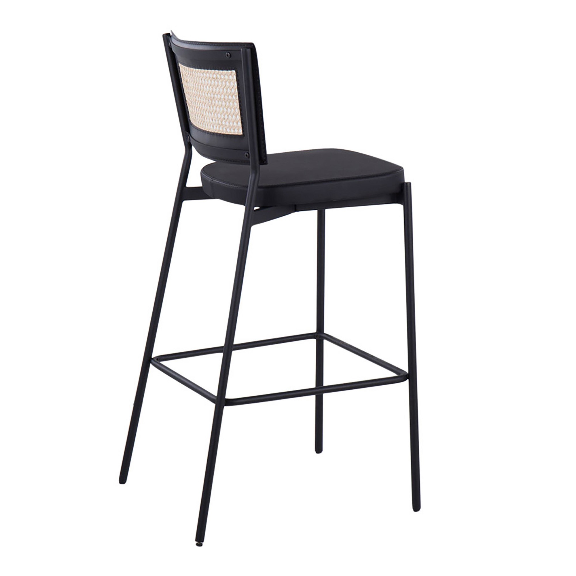 Rattan Tania Black Faux Leather Contemporary Bar Stools (Set of 2) 5 Rattan Tania Black Faux Leather Contemporary Bar Stools (Set of 2) - Image 5