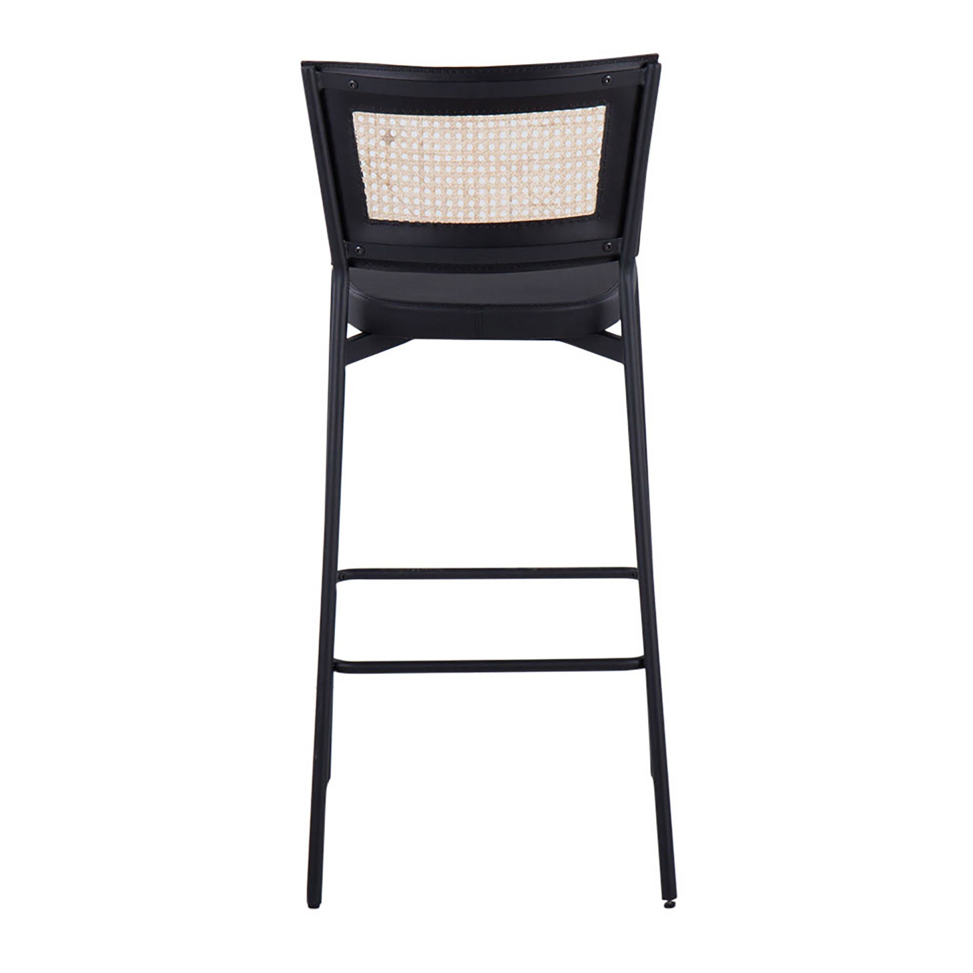 Rattan Tania Black Faux Leather Contemporary Bar Stools (Set of 2) 6 Rattan Tania Black Faux Leather Contemporary Bar Stools (Set of 2) - Image 6