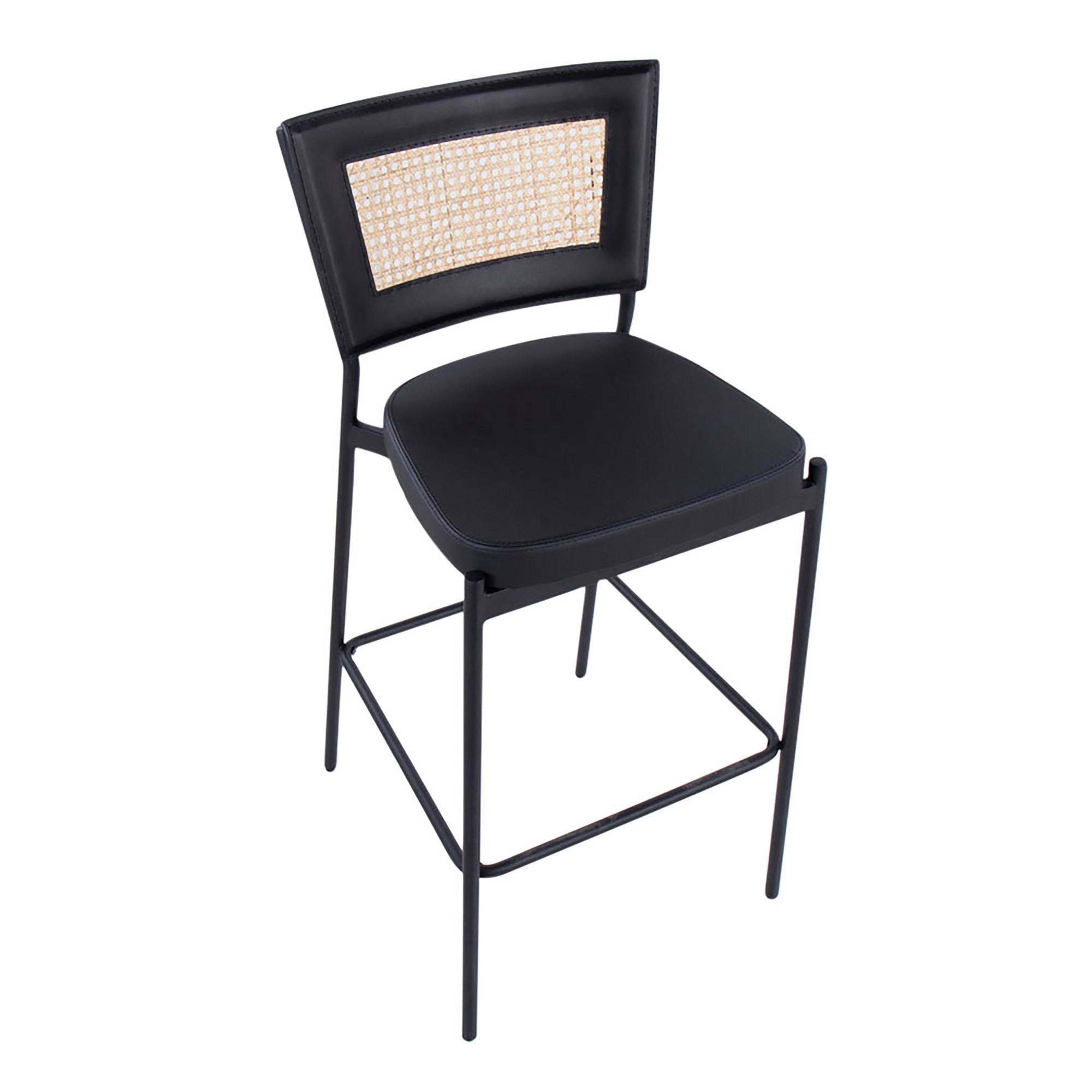 Rattan Tania Black Faux Leather Contemporary Bar Stools (Set of 2) 8 Rattan Tania Black Faux Leather Contemporary Bar Stools (Set of 2) - Image 8