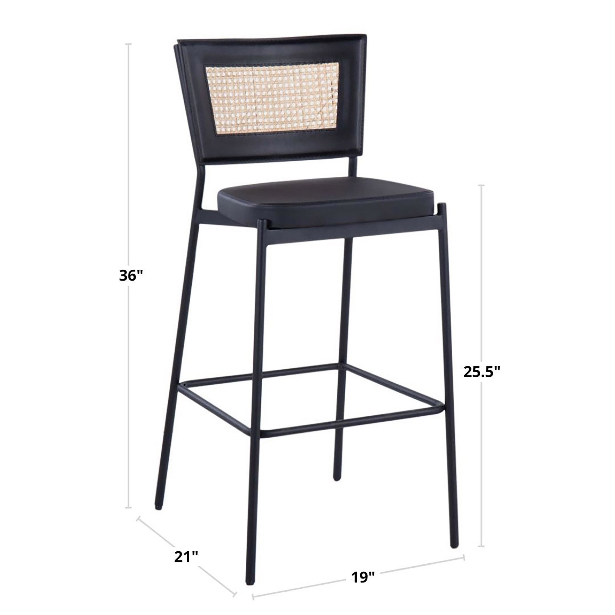 Rattan Tania Black Faux Leather Contemporary Bar Stools (Set of 2) 9 Rattan Tania Black Faux Leather Contemporary Bar Stools (Set of 2) - Image 9