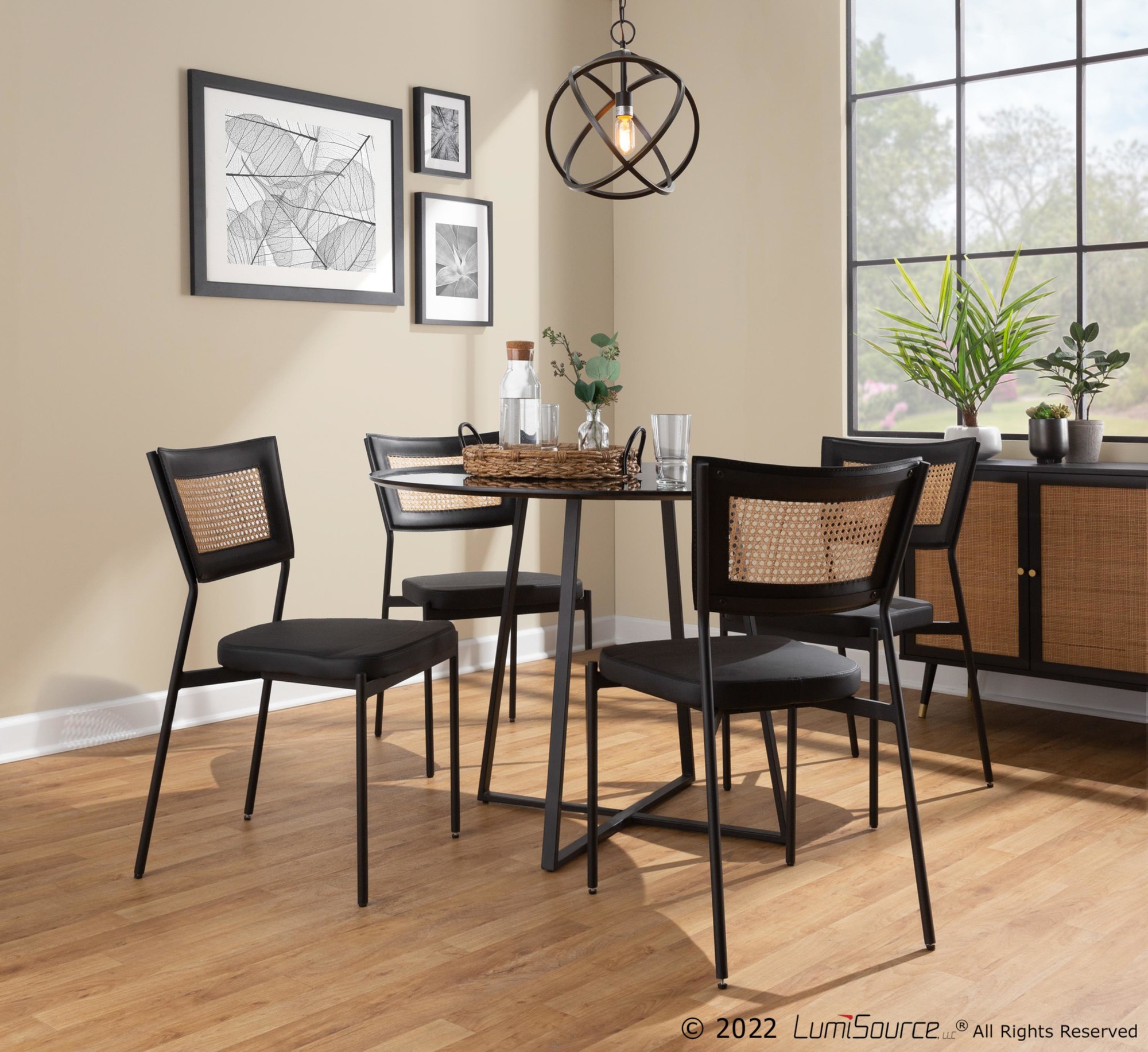 Rattan Tania Black Faux Leather Contemporary Dining Chairs (Set of 2) 2 Rattan Tania Black Faux Leather Contemporary Dining Chairs (Set of 2) - Image 2