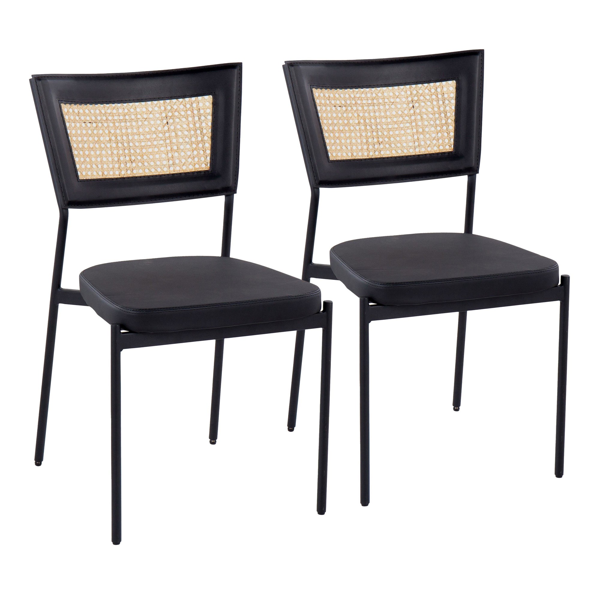 Rattan Tania Black Faux Leather Contemporary Dining Chairs (Set of 2) 3 Rattan Tania Black Faux Leather Contemporary Dining Chairs (Set of 2) - Image 3