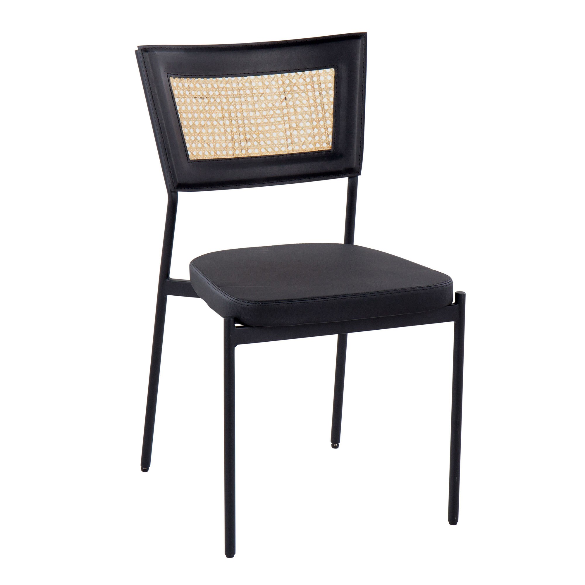 Rattan Tania Black Faux Leather Contemporary Dining Chairs (Set of 2) 4 Rattan Tania Black Faux Leather Contemporary Dining Chairs (Set of 2) - Image 4