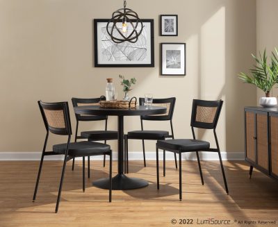 Rattan Tania Black Faux Leather Contemporary Dining Chairs (Set of 2)