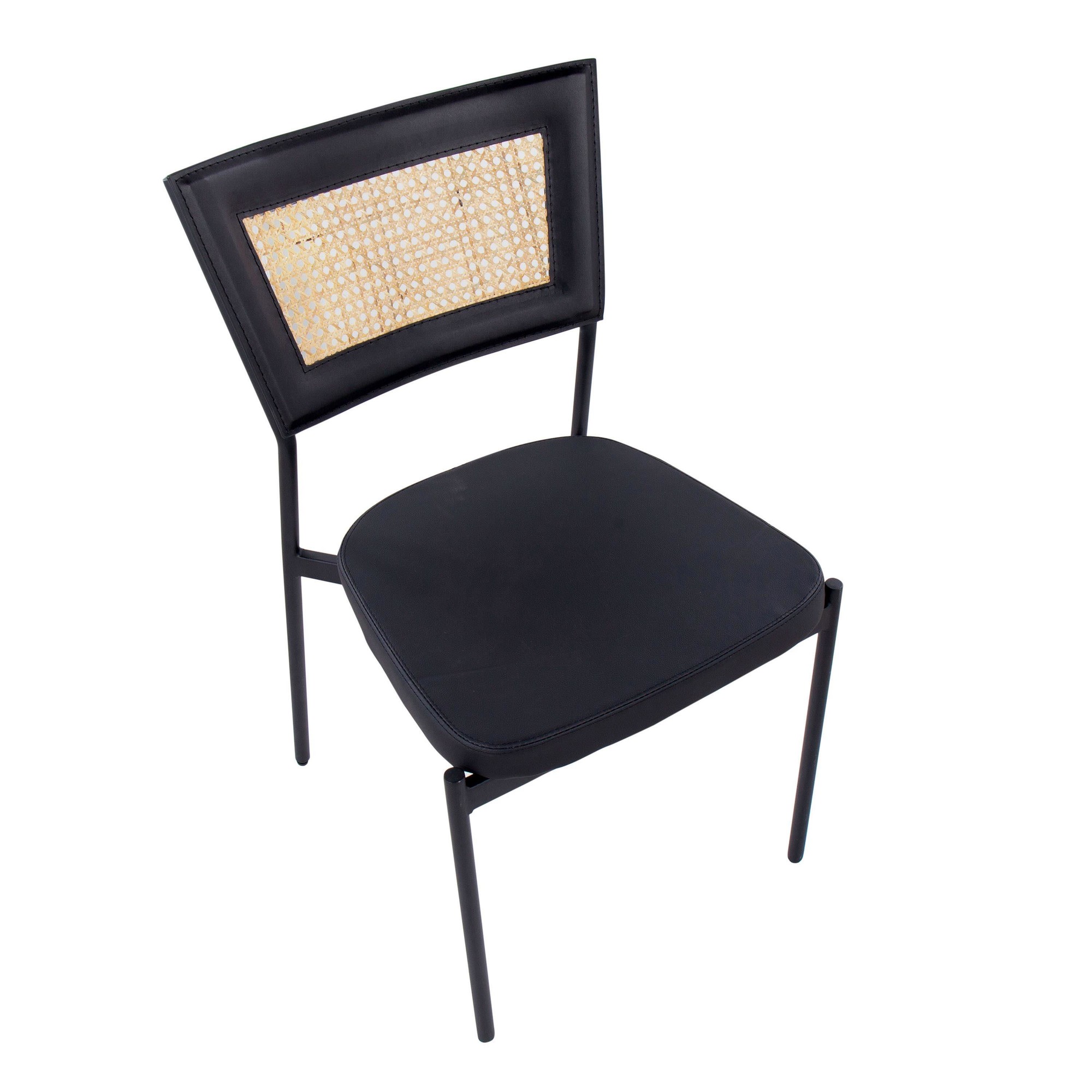 Rattan Tania Black Faux Leather Contemporary Dining Chairs (Set of 2) 8 Rattan Tania Black Faux Leather Contemporary Dining Chairs (Set of 2) - Image 8