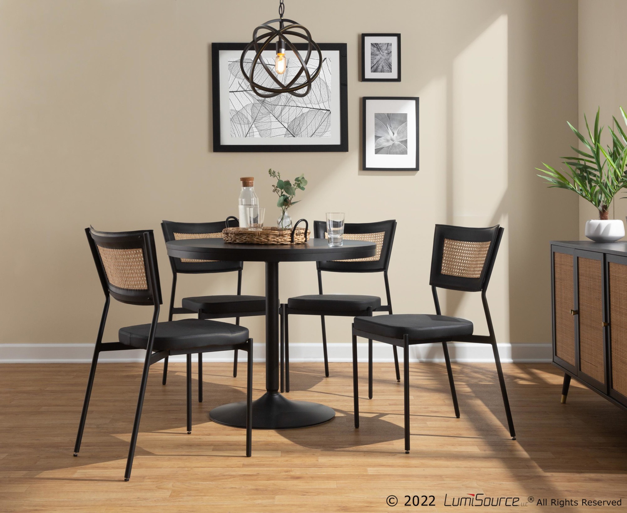 Rattan Tania Black Faux Leather Contemporary Dining Chairs (Set of 2) 1 Rattan Tania Black Faux Leather Contemporary Dining Chairs (Set of 2)