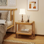 Rattan 2 Tier Side Table with Glass Top and Storage