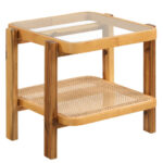 Rattan 2 Tier Side Table with Glass Top and Storage