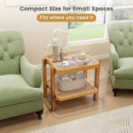 Rattan 2 Tier Side Table with Glass Top and Storage