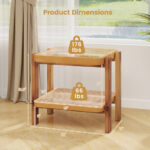 Rattan 2 Tier Side Table with Glass Top and Storage
