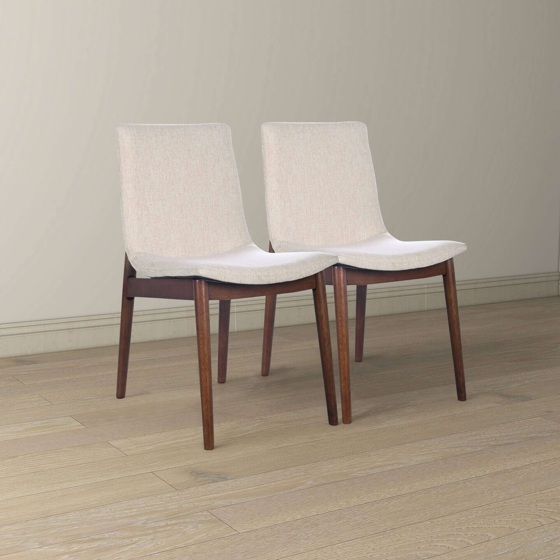 Beige Fabric Mid-Century Modern Dining Chairs (Set of 2) 3 Beige Fabric Mid-Century Modern Dining Chairs (Set of 2) - Image 3