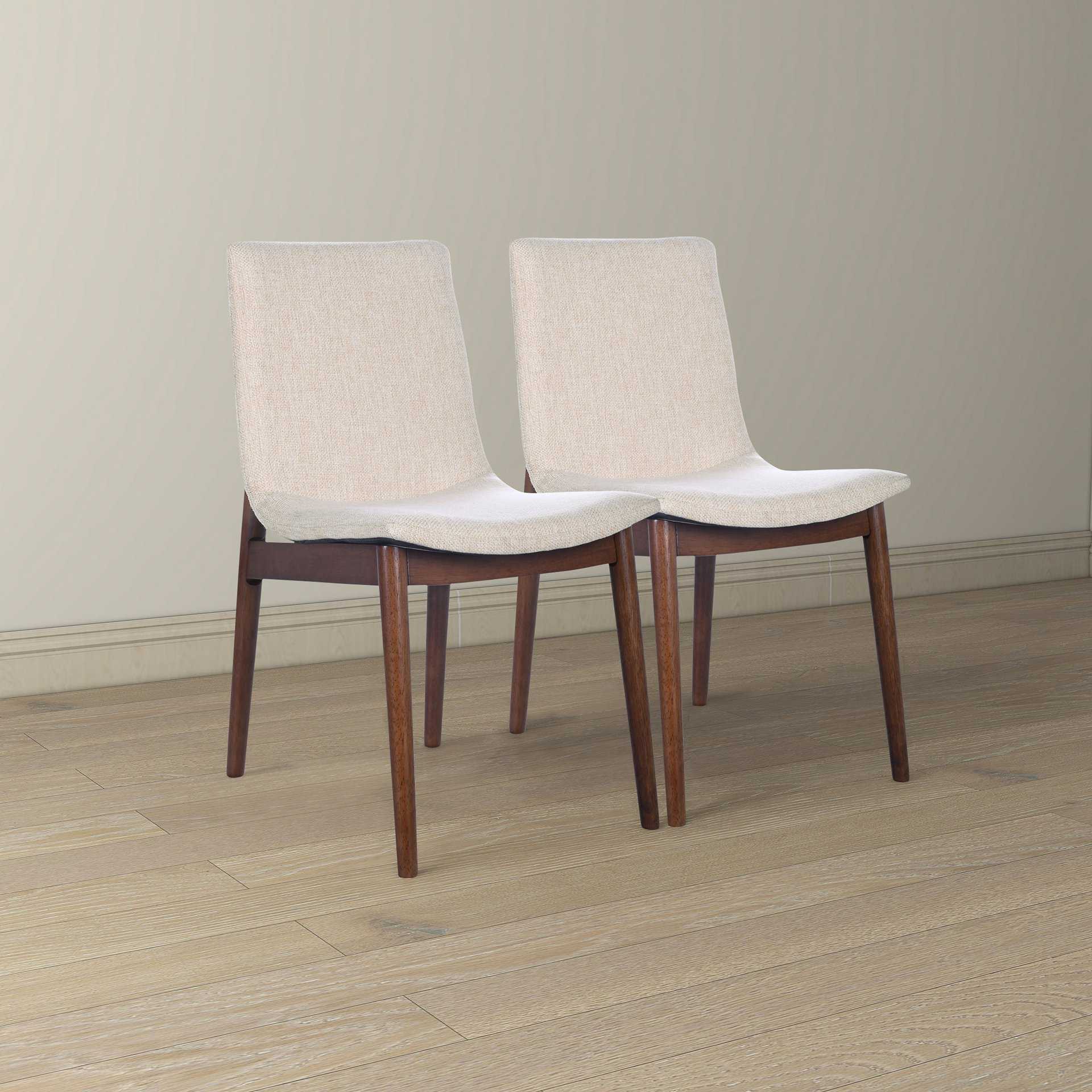 Beige Fabric Mid-Century Modern Dining Chairs (Set of 2) 9 Beige Fabric Mid-Century Modern Dining Chairs (Set of 2)