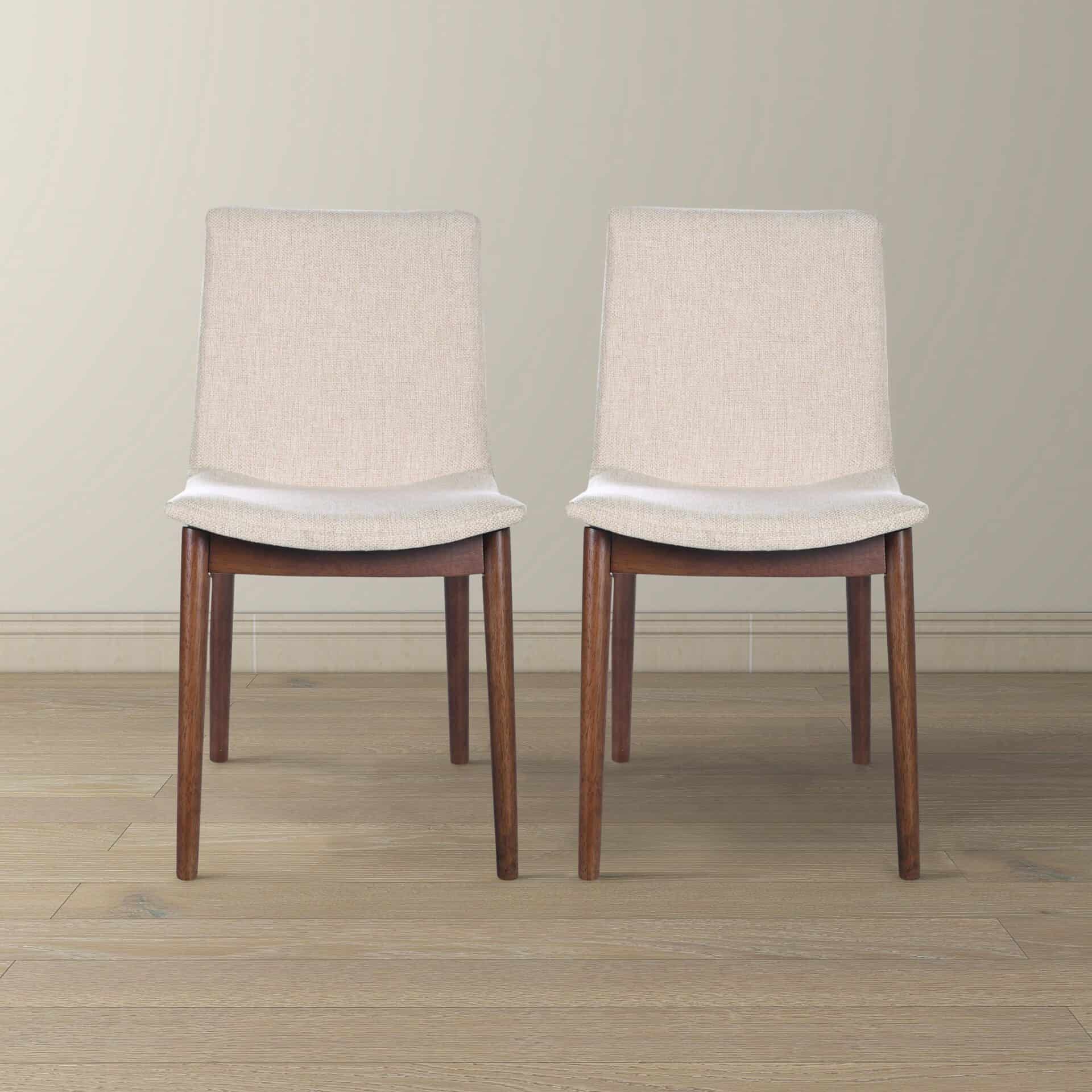 Beige Fabric Mid-Century Modern Dining Chairs (Set of 2) 2 Beige Fabric Mid-Century Modern Dining Chairs (Set of 2) - Image 2