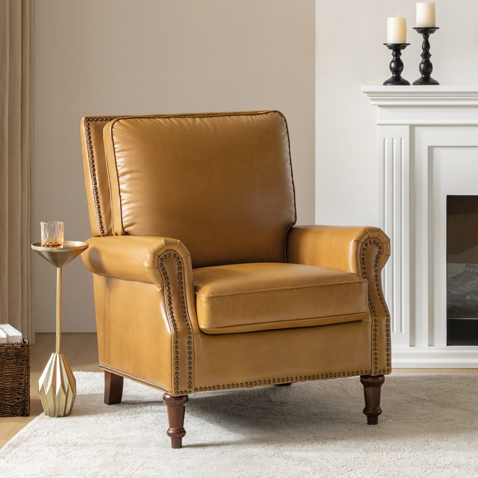 Raymond Camel Leather Rolled Arm Nailhead Accent Chair 2 Raymond Camel Leather Rolled Arm Nailhead Accent Chair - Image 2