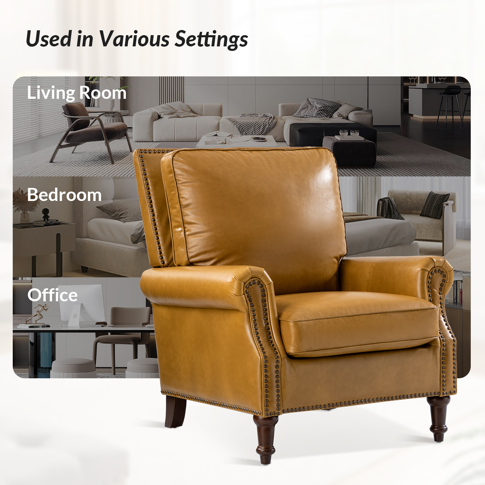 Raymond Camel Leather Rolled Arm Nailhead Accent Chair 3 Raymond Camel Leather Rolled Arm Nailhead Accent Chair - Image 3