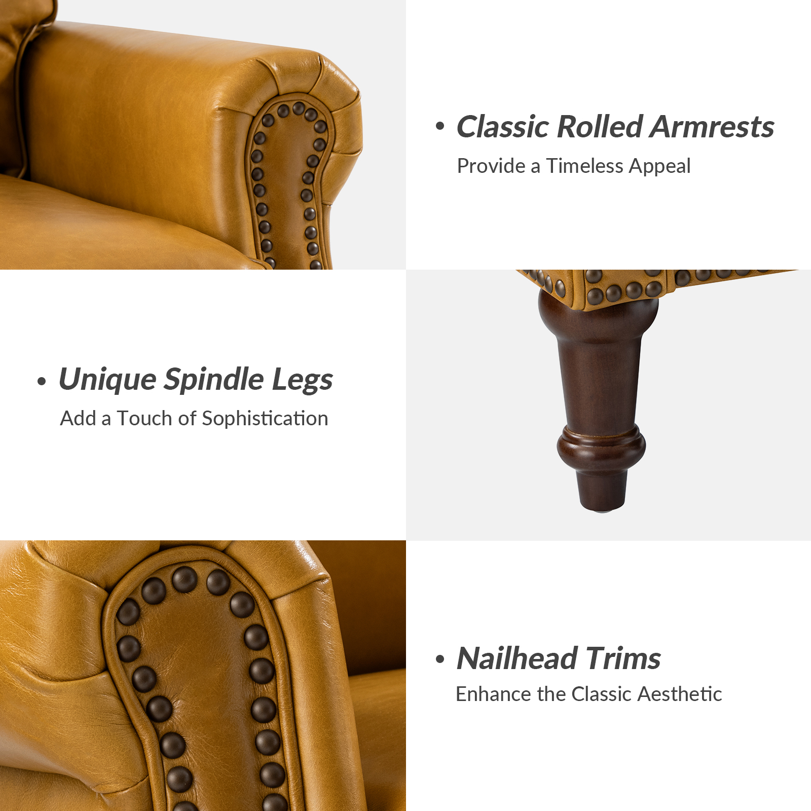 Raymond Camel Leather Rolled Arm Nailhead Accent Chair 4 Raymond Camel Leather Rolled Arm Nailhead Accent Chair - Image 4