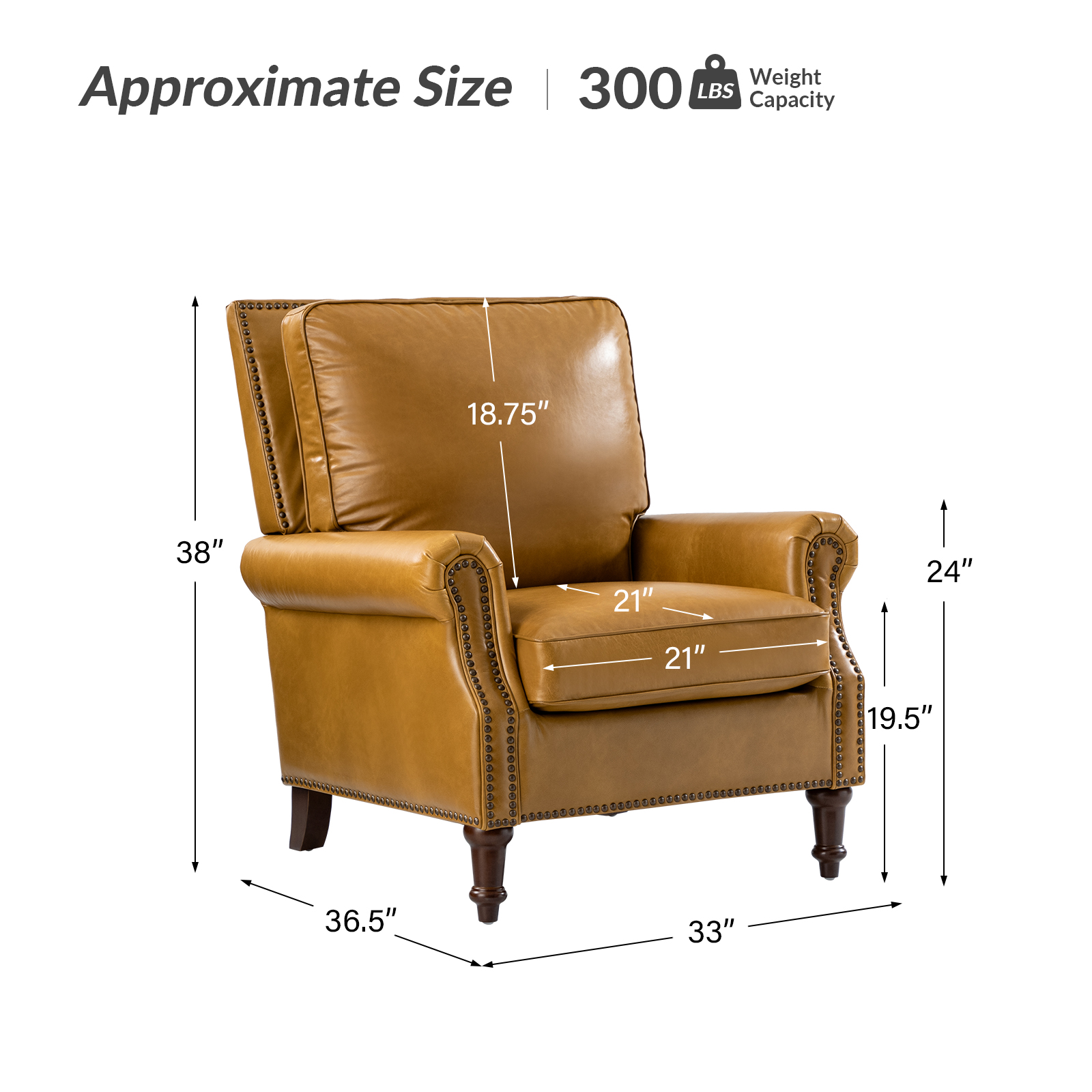 Raymond Camel Leather Rolled Arm Nailhead Accent Chair 5 Raymond Camel Leather Rolled Arm Nailhead Accent Chair - Image 5