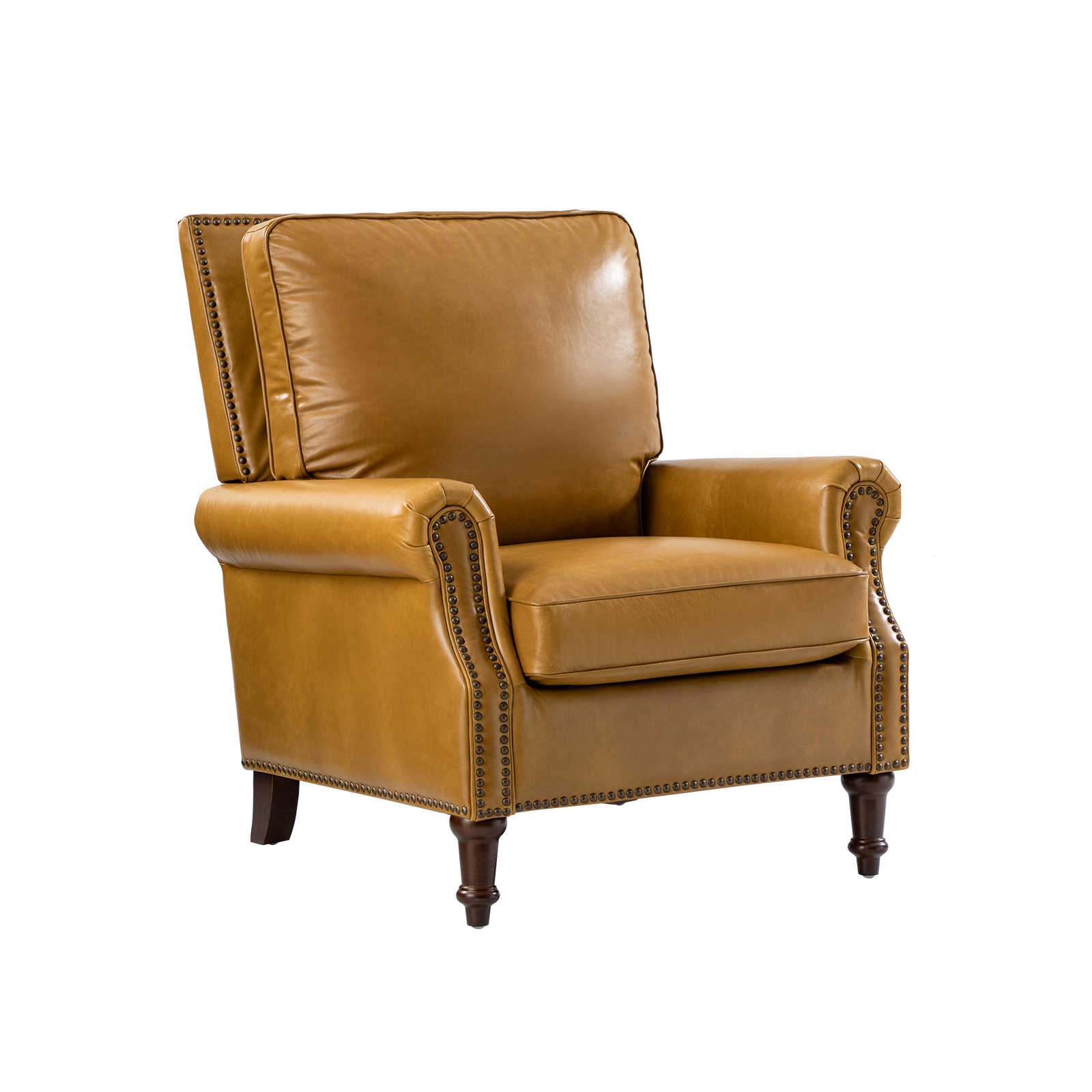 Raymond Camel Leather Rolled Arm Nailhead Accent Chair 1 Raymond Camel Leather Rolled Arm Nailhead Accent Chair