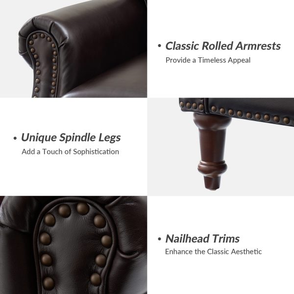 Raymond Espresso Leather Rolled Arm Nailhead Trim Recliner 3